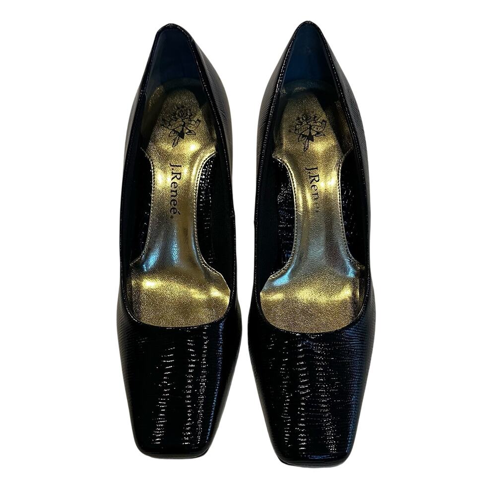 J.Renee Mary-LPBLK Mary Lizard Print Women's 7.5M Square Toe 2.5” Heels Black